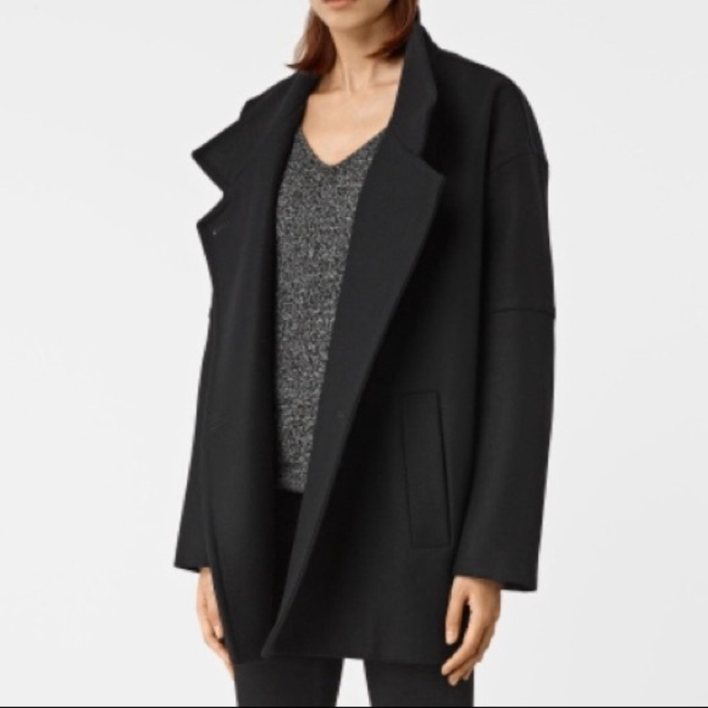 All Saints Women's Black Pea Coat